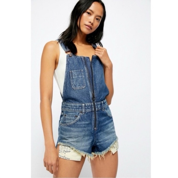 Free People We the Free Sunkissed Overalls Shortalls Denim Size 2 - Picture 1 of 13